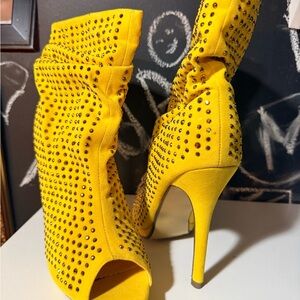 Yellow Studded High Heel Boots